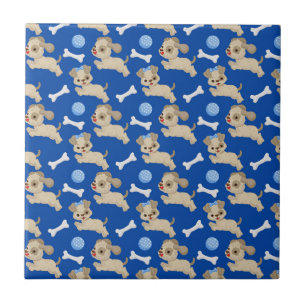 Azulejo Cachorros Huesos de Perro Blanco Bola Azul Amante
