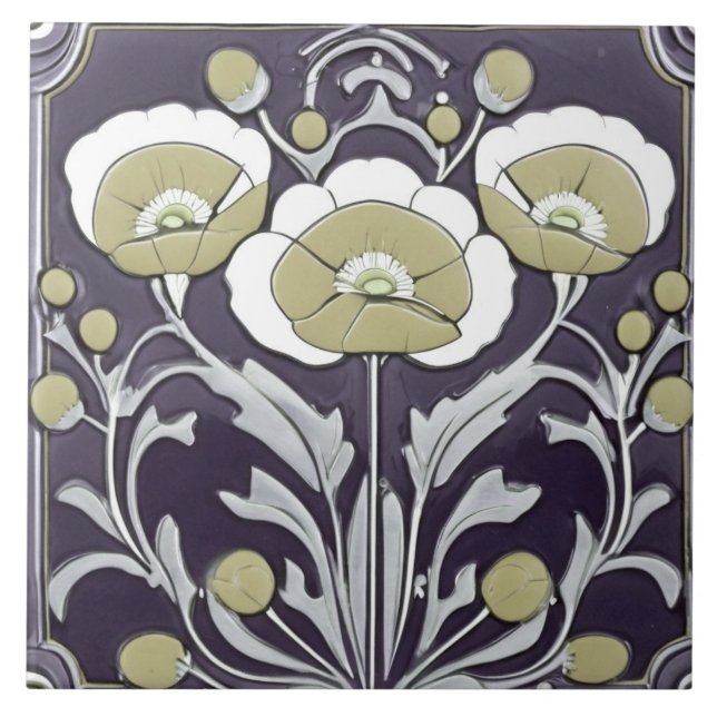 Azulejo Cachorros neutrales Flor de amapola Art Nouveau De (Frente)