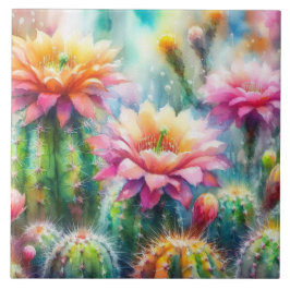 Azulejo Cacti Suculento de Flores de Agua