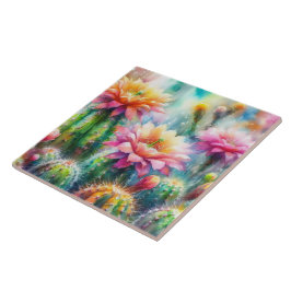 Azulejo Cacti Suculento de Flores de Agua