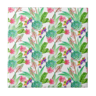 Azulejo Cactus de color de agua brillante y patrón sucule