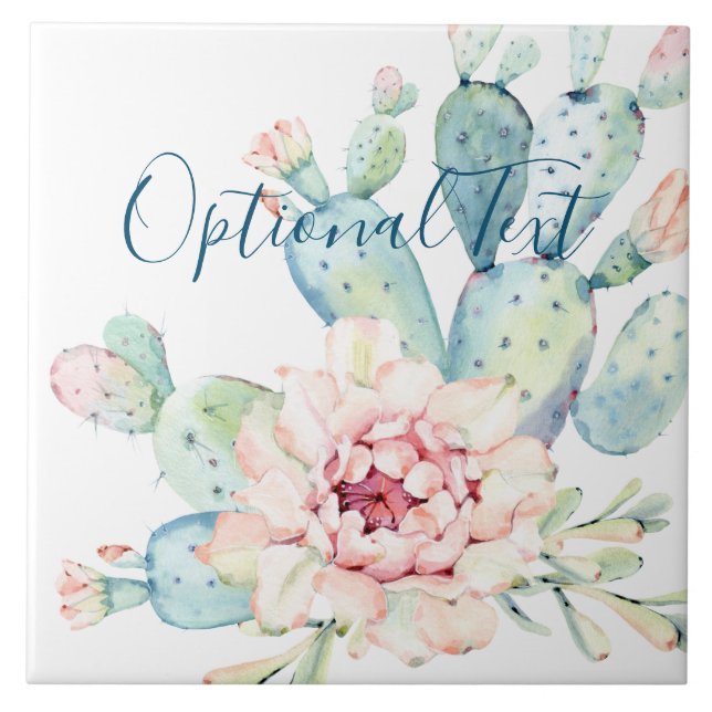 Azulejo Cactus de coloración suave de color pastel (Frente)