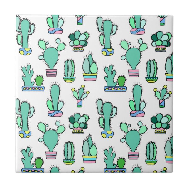Azulejo Cactus de la verde menta y modelo suculento de la (Frente)