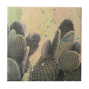 Azulejo Cactus del desierto  Placa verde
