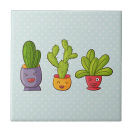 Azulejo Cactus felices en Ilustracion divertido de macetas