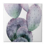 Azulejo Cactus púrpura<br><div class="desc">"Cactus púrpura I" por Grace Popp. Cuenta con un cactus de color morado sobre un fondo blanco.</div>