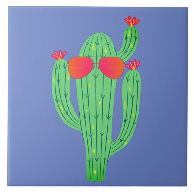 Azulejo Cactus Saguaro con Gafas de Sol Divertido Suroeste (Frente)