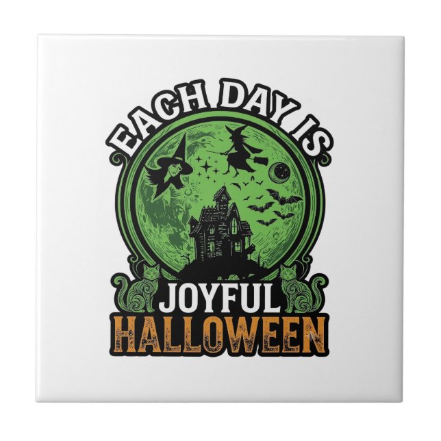 Azulejo Cada Día Alegre Casa Embrujada de Halloween Bruja  (Frente)