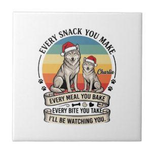 Azulejo Cada Snack Que Hagas Perro Santa Sombrero Retro At
