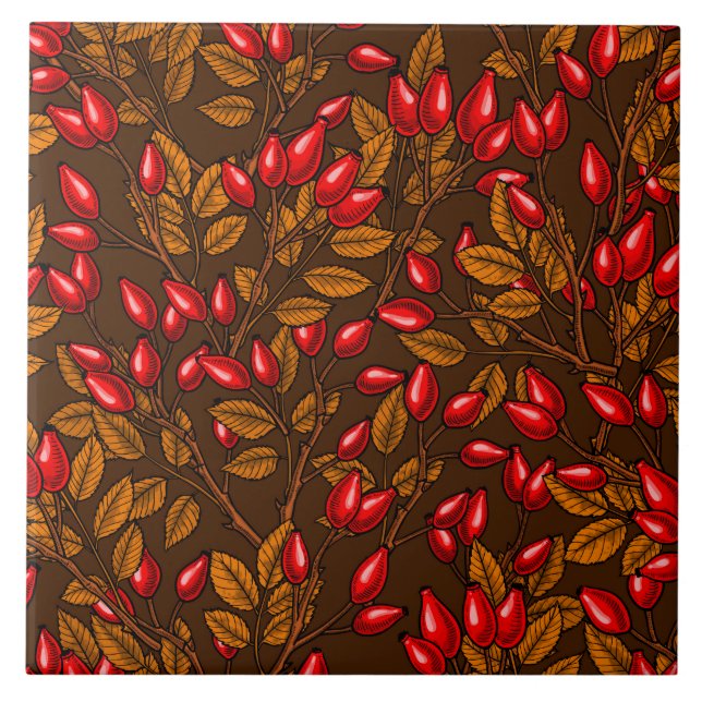 Azulejo caderas de Rosa, marrón y rojo (Frente)