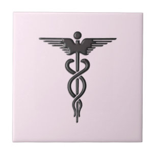 Azulejo Caduceo Médico Rosa