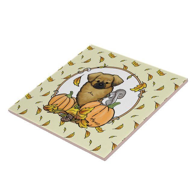 Azulejo Cae calabazas de perro tibetano (marrón) (Lado)