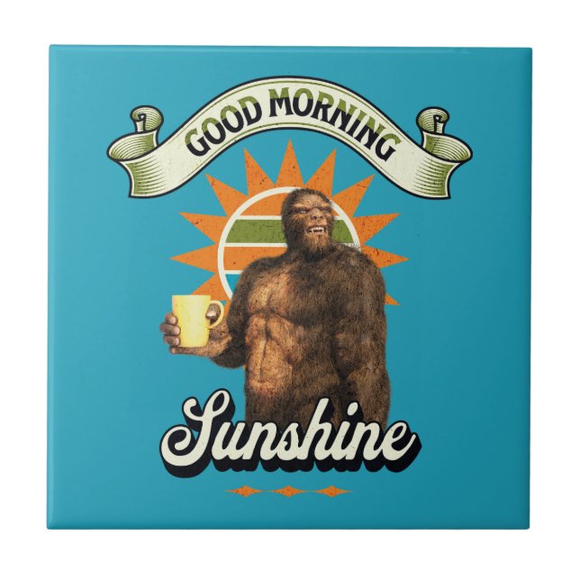 Azulejo Café divertido de Bigfoot Humor matutino (Frente)