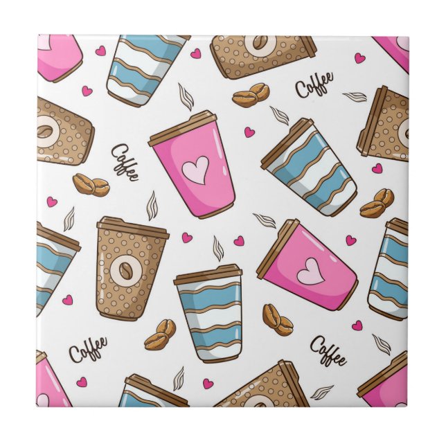 Azulejo Café, Frijoles para café, corazón, amante del café (Frente)