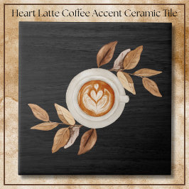 Azulejo Café Latte con Corazón Ilustrativo Negro Encantado