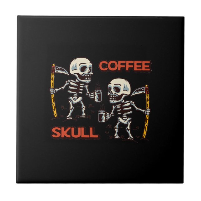 Azulejo Café vectorial libre con dos cráneos estilo modern (Frente)