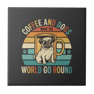 Azulejo Café y Perros Amante Retro Pug