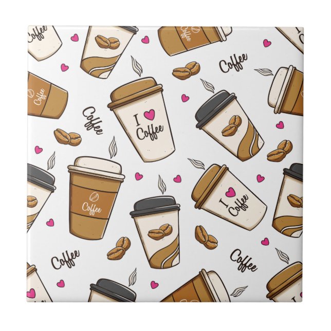 Azulejo Cafés, Frijoles, Amante del Café, Corazones (Frente)