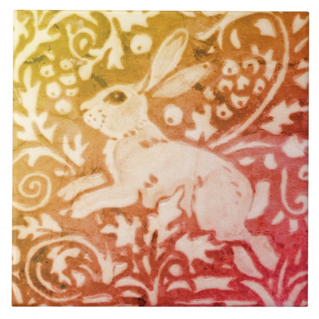 Azulejo Caída Conejo Otoño Dorado Coral de Cobre Leaf de W (Frente)