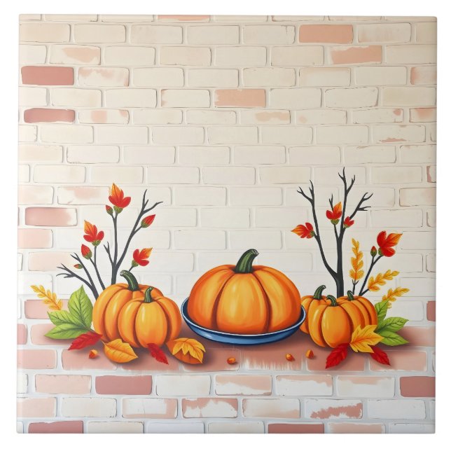 Azulejo Caída Hermosa y Popular Acción de Gracias Feliz (Frente)