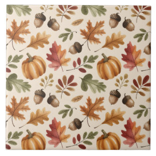 Azulejo Caída Tierra Naranja Acuarela Calabaza Hojas de ar