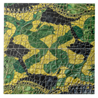 Azulejo Caimán Cocodrilo Dragón Cuero Amarillo Verde