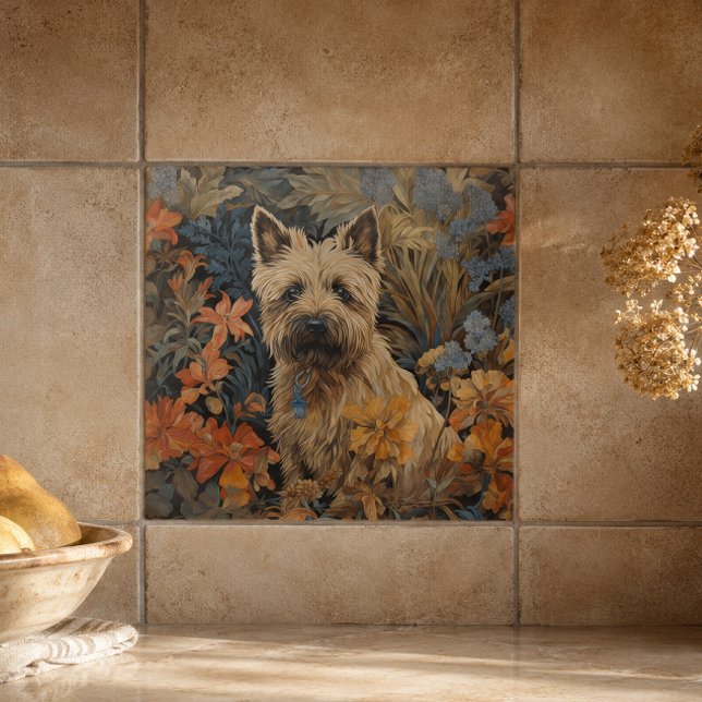 Azulejo Cairn Terrier en un jardín de estilo William Morri (Subido por el creador)