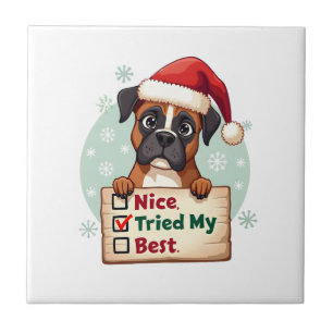 Azulejo Caja linda perro Boxer Navidad Bonito Traté de hac