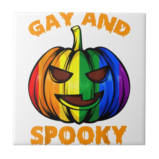 Azulejo Calabaza de arcoiris gay y fantasmagórica Hallowee (Frente)