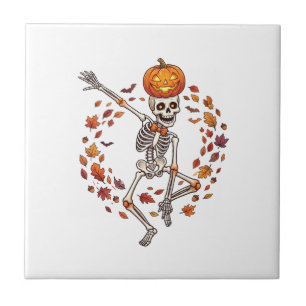 Azulejo Calabaza de cabeza de esqueleto bailando Halloween