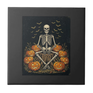 Azulejo Calabaza De Esqueleto De Halloween Diseño Retro Vi
