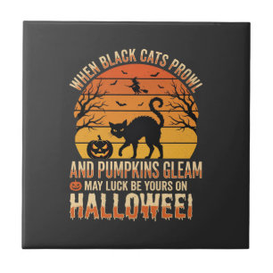 Azulejo Calabaza de gato negro Diseño vectorial de Hallowe