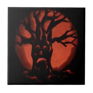 Azulejo Calabaza de Halloween, árbol muerto brillante