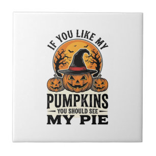 Azulejo Calabaza de Halloween Divertida Cita de Tarta Vint