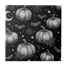 Calabaza de Halloween en blanco y negro, murciélag