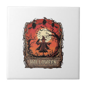 Azulejo Calabaza de Halloween Espantapájaros Brujas Luna L