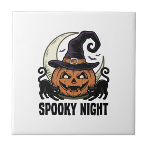 Azulejo Calabaza de Halloween Gato Bruja Sombrero Camiseta