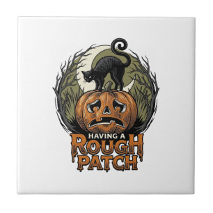Azulejo Calabaza de Halloween Gato Parche Áspero Grabado A