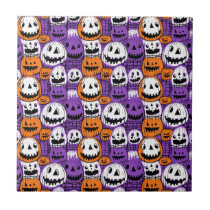 Azulejo Calabaza de Halloween - Morado, Naranja, Blanco