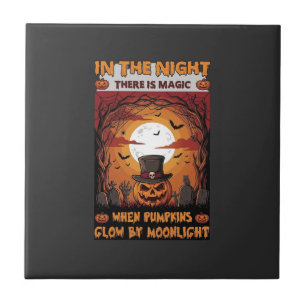 Azulejo Calabaza de Halloween Nocturna Sombrero de Copa Mu