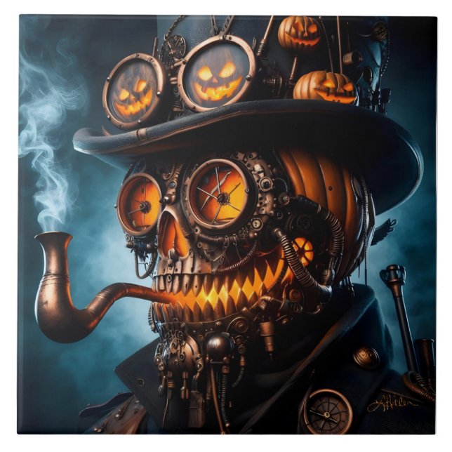 Azulejo Calabaza de Halloween Steampunk Gótico (Frente)
