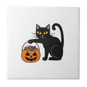 Azulejo Calabaza de Jack O' Lantern de gato negro de Hallo