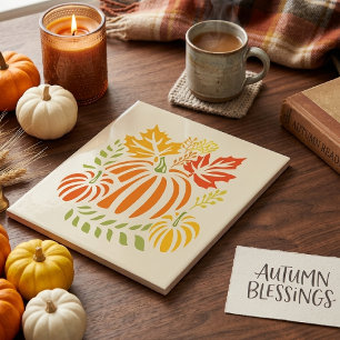 Azulejo Calabaza de Otoño y Hojas Caídas
