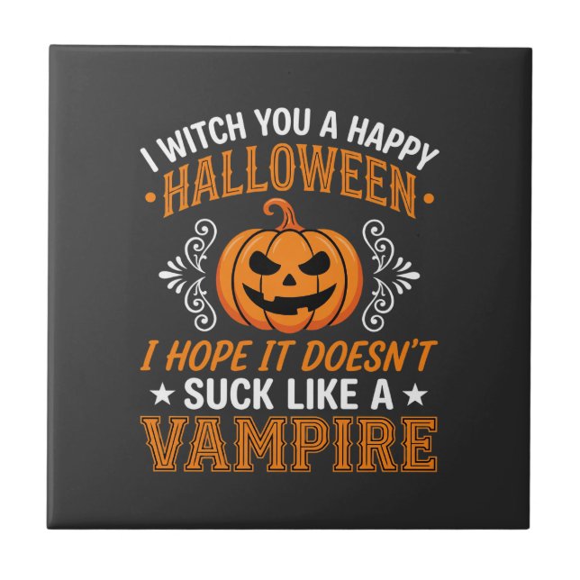 Azulejo Calabaza de vampiro divertida de Halloween (Frente)