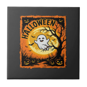 Azulejo Calabaza Fantasma de Halloween Árbol Embrujado