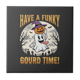 Azulejo Calabaza Fantasma de Halloween Funky