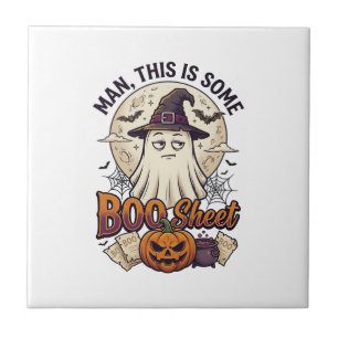 Azulejo Calabaza Fantasma Luna Halloween Caldera Hoja Boo