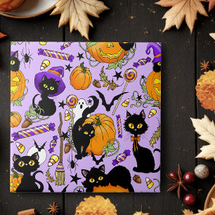 Azulejo Calabaza Halloween Candy Gatos Negros