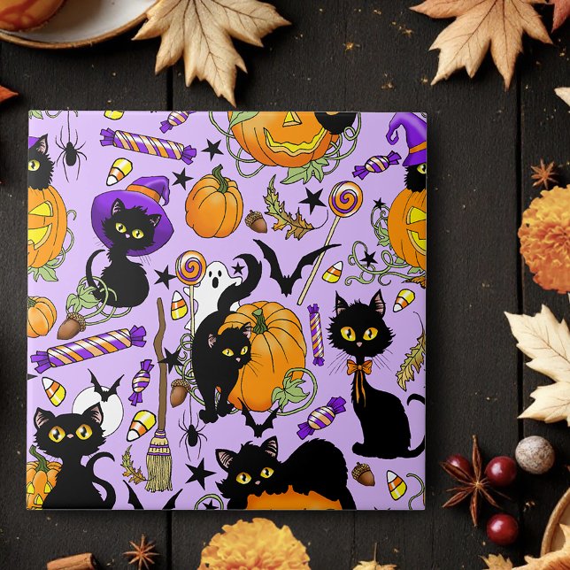 Azulejo Calabaza Halloween Candy Gatos Negros (Subido por el creador)