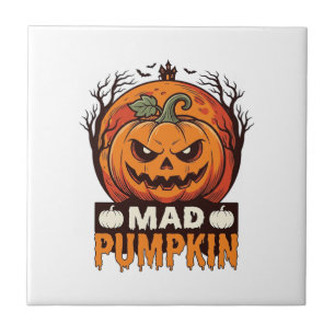 Azulejo Calabaza Loca Diseño de Grabado Antiguo de Hallowe